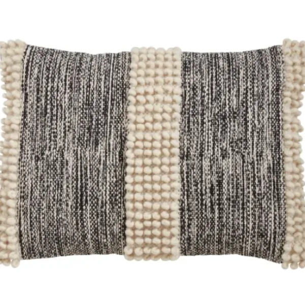 Pillows-Kirkland's Home Black And Natural Pom Pom Stripe Lumbar Pillow Black/Tan