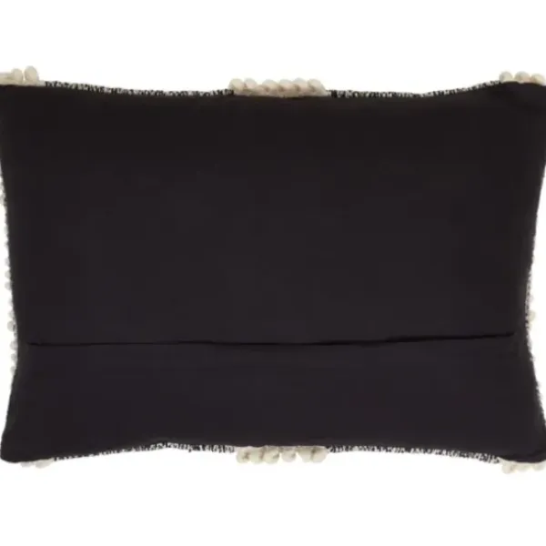 Pillows-Kirkland's Home Black And Natural Pom Pom Stripe Lumbar Pillow Black/Tan