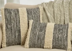 Pillows-Kirkland's Home Black And Natural Pom Pom Stripe Lumbar Pillow Black/Tan