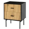 Nightstands-Kirkland's Home Black And Natural Wood 2-Drawer Nightstand