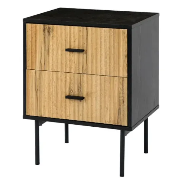 Nightstands-Kirkland's Home Black And Natural Wood 2-Drawer Nightstand