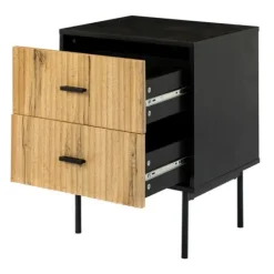 Nightstands-Kirkland's Home Black And Natural Wood 2-Drawer Nightstand
