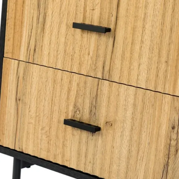 Nightstands-Kirkland's Home Black And Natural Wood 2-Drawer Nightstand