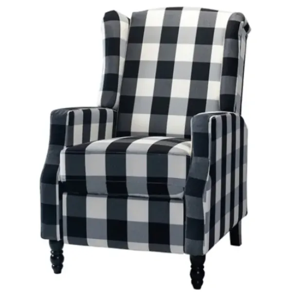 Accent Chairs-Kirkland's Home Black And White Buffalo Check Wingback Recliner Black/White