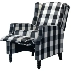 Accent Chairs-Kirkland's Home Black And White Buffalo Check Wingback Recliner Black/White