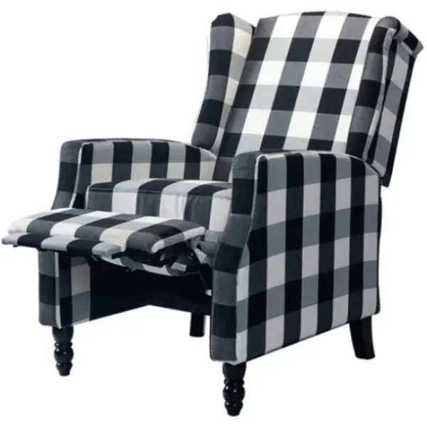Accent Chairs-Kirkland's Home Black And White Buffalo Check Wingback Recliner Black/White