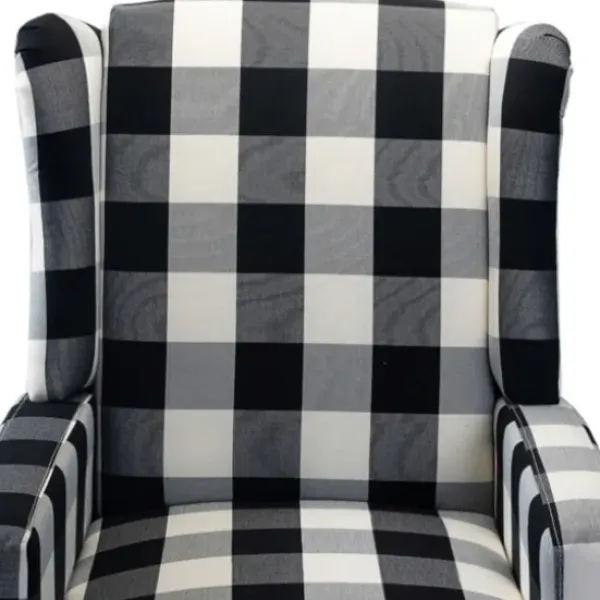 Accent Chairs-Kirkland's Home Black And White Buffalo Check Wingback Recliner Black/White