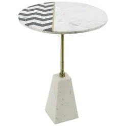 Accent & End Tables-Kirkland's Home Black And White Chevron Marble Accent Table