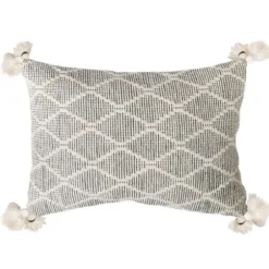 Pillows-Kirkland's Home Black And White Diamond Woven Lumbar Pillow White/Black
