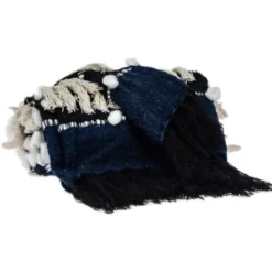 Blankets & Throws-Kirkland's Home Black And White Eclectic Woven Throw With Tassels Black/White