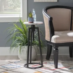 Accent & End Tables-Kirkland's Home Black And White Marble Adjustable Drink Table Black/White