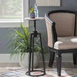 Accent & End Tables-Kirkland's Home Black And White Marble Adjustable Drink Table Black/White