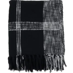 Blankets & Throws-Kirkland's Home Black And White Plaid Fringed Throw Black/White