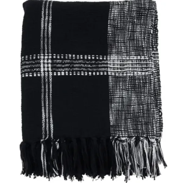 Blankets & Throws-Kirkland's Home Black And White Plaid Fringed Throw Black/White