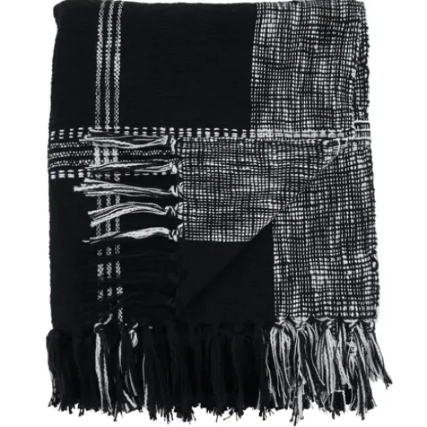 Blankets & Throws-Kirkland's Home Black And White Plaid Fringed Throw Black/White