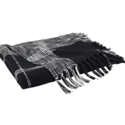 Blankets & Throws-Kirkland's Home Black And White Plaid Fringed Throw Black/White