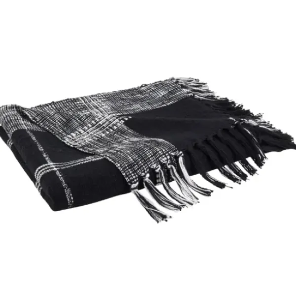 Blankets & Throws-Kirkland's Home Black And White Plaid Fringed Throw Black/White