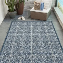 Outdoor Rugs-Kirkland's Home Black And White Rugby Stripe Outdoor Area Rug, 5X8 Black/White