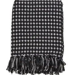 Blankets & Throws-Kirkland's Home Black And White Stitched Cotton Throw Black/White