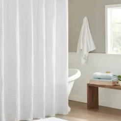 Shower Curtains-Kirkland's Home Black And White Striped Boho Shower Curtain Blue/White
