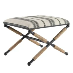 Benches & Ottomans-Kirkland's Home Black And White Striped Upholstered Ottoman Black/White