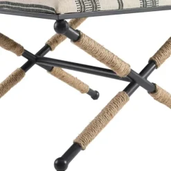Benches & Ottomans-Kirkland's Home Black And White Striped Upholstered Ottoman Black/White