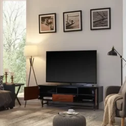 Tv Stands & Media Consoles-Kirkland's Home Black And Wood 2-Door Media Cabinet Brown