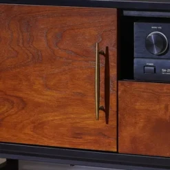 Tv Stands & Media Consoles-Kirkland's Home Black And Wood 2-Door Media Cabinet Brown