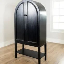Cabinets & Sideboards-Kirkland's Home Black Arch Wood Bar Cabinet