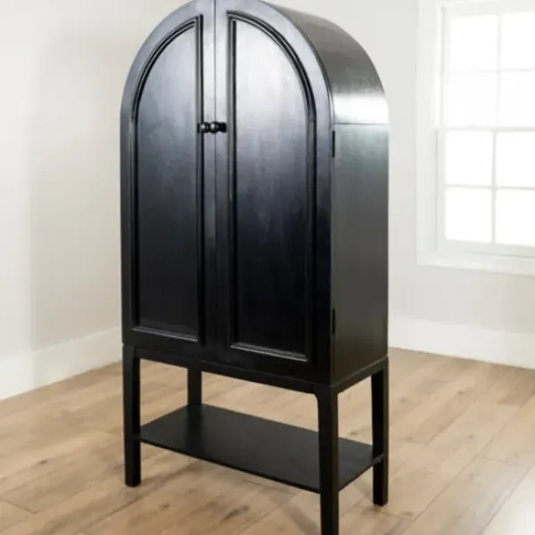 Cabinets & Sideboards-Kirkland's Home Black Arch Wood Bar Cabinet