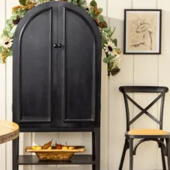 Cabinets & Sideboards-Kirkland's Home Black Arch Wood Bar Cabinet