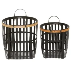 Baskets & Boxes-Kirkland's Home Black Bamboo Metal Woven Baskets, Set Of 2 Black/Brown