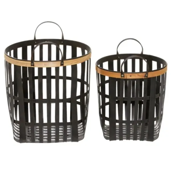 Baskets & Boxes-Kirkland's Home Black Bamboo Metal Woven Baskets, Set Of 2 Black/Brown