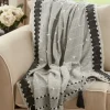 Blankets & Throws-Kirkland's Home Black Banded Tassel Edge Throw Black/White/Gray