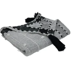 Blankets & Throws-Kirkland's Home Black Banded Tassel Edge Throw Black/White/Gray