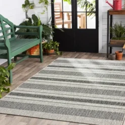 Outdoor Rugs-Kirkland's Home Black Barcode Stripe Outdoor Area Rug, 4X6 Black/White