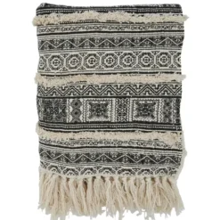 Blankets & Throws-Kirkland's Home Black Beige Block Print Throw Blanket Black/Tan