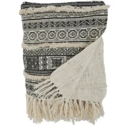 Blankets & Throws-Kirkland's Home Black Beige Block Print Throw Blanket Black/Tan
