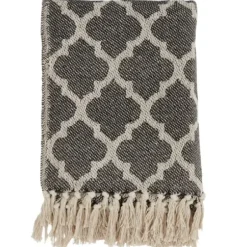 Blankets & Throws-Kirkland's Home Black Beige Fringe Geometric Throw Blanket Black/Tan