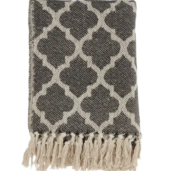 Blankets & Throws-Kirkland's Home Black Beige Fringe Geometric Throw Blanket Black/Tan