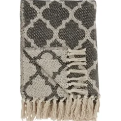 Blankets & Throws-Kirkland's Home Black Beige Fringe Geometric Throw Blanket Black/Tan