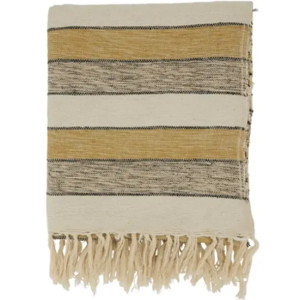 Blankets & Throws-Kirkland's Home Black Beige With Fringe Throw Blanket Yellow