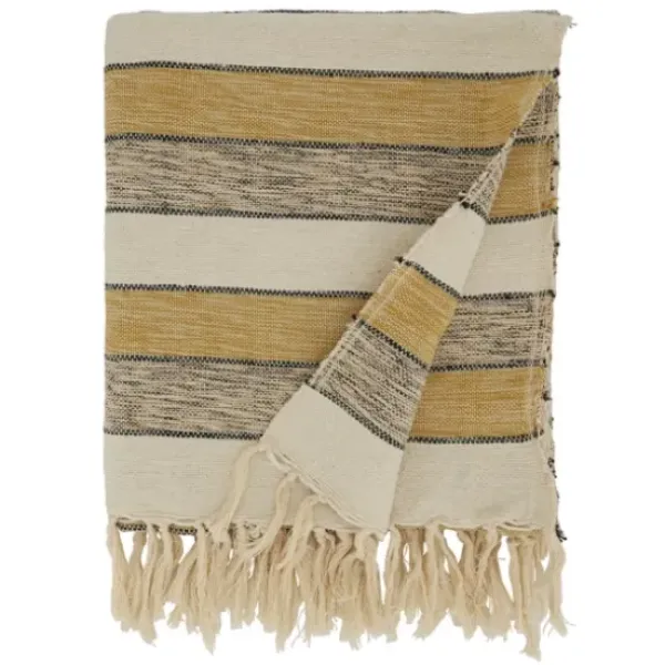 Blankets & Throws-Kirkland's Home Black Beige With Fringe Throw Blanket Yellow