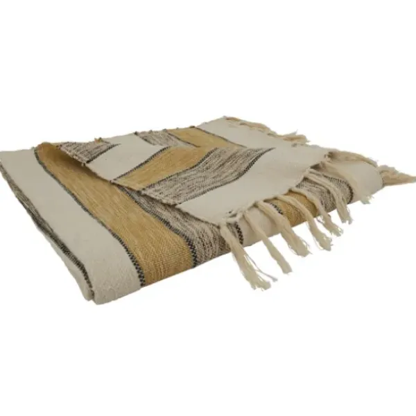 Blankets & Throws-Kirkland's Home Black Beige With Fringe Throw Blanket Yellow
