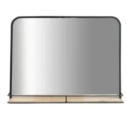 Decorative Mirrors-Kirkland's Home Black Brown Metal Shelf Horizontal Wall Mirror