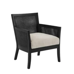 Accent Chairs-Kirkland's Home Black Cane Cushioned Accent Chair Gray