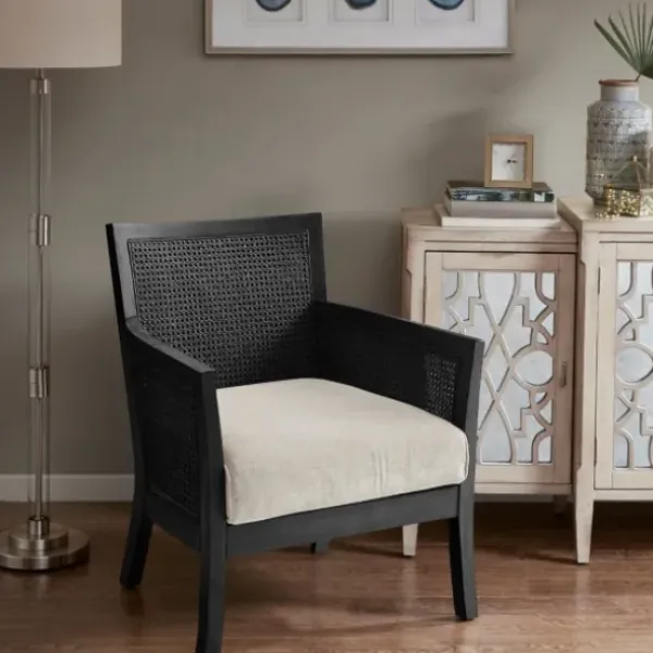 Accent Chairs-Kirkland's Home Black Cane Cushioned Accent Chair Gray