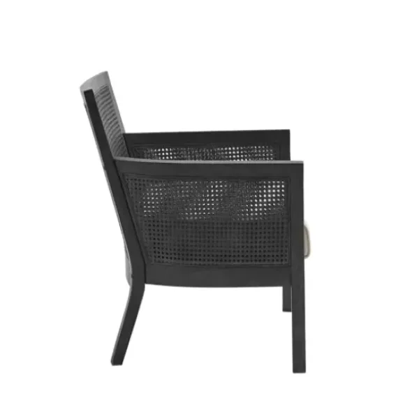 Accent Chairs-Kirkland's Home Black Cane Cushioned Accent Chair Gray