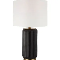 Table Lamps-Kirkland's Home Black Ceramic Ribbed Table Lamp White