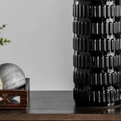 Table Lamps-Kirkland's Home Black Ceramic Stacked Lines Table Lamp White